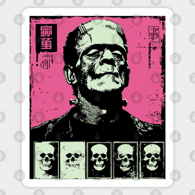 Pink Pop Art Frankenstein Monster Halloween Portrait Magnet by TuncGK